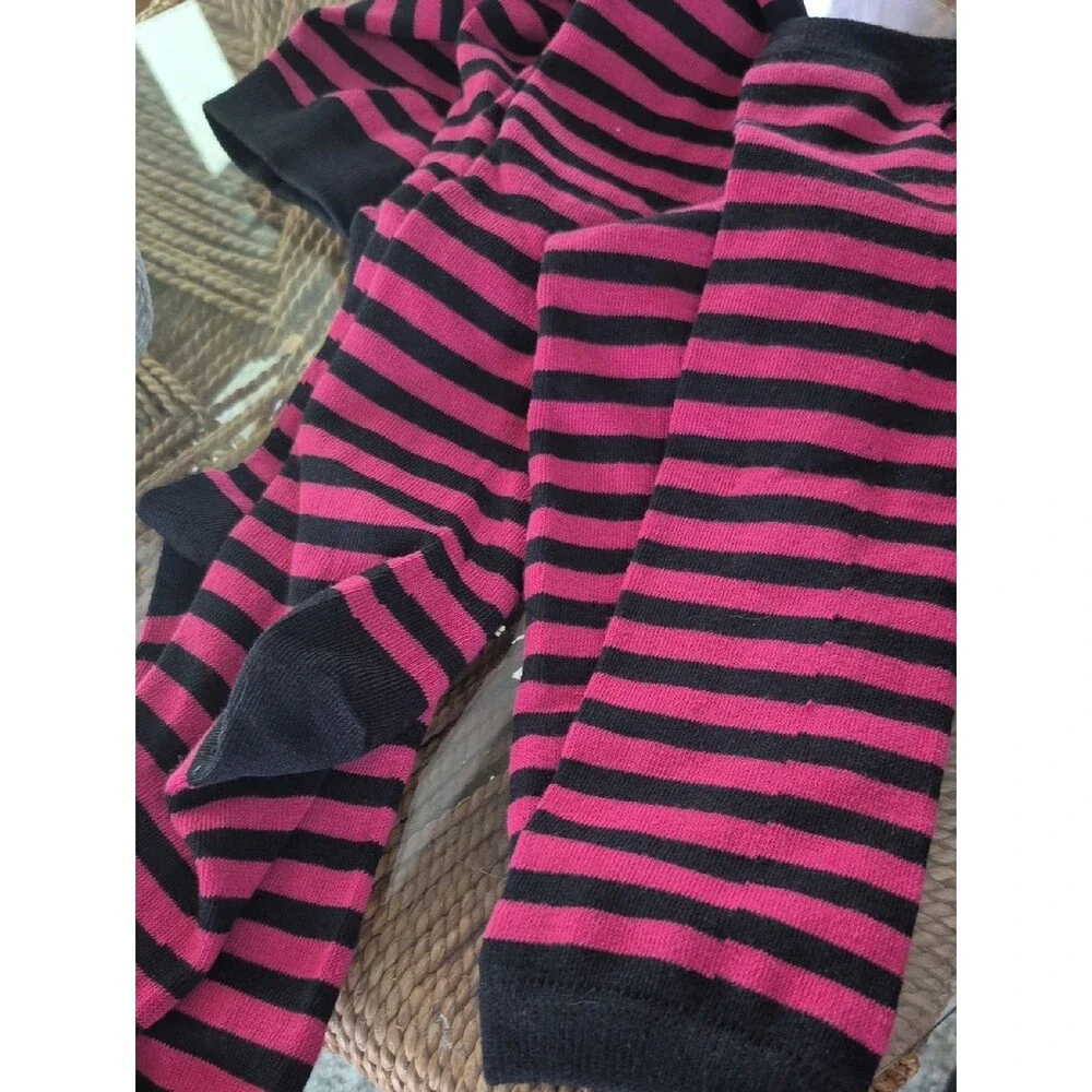 Womens Striped Knee High Socks Long Knit Arm Warmers Fingerless Gloves Set